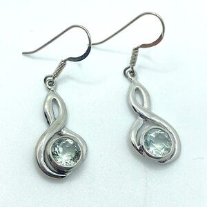 VTG Green Amethyst & Sterling Silver Infinity Figure 8 Dangle Earrings 1.6”